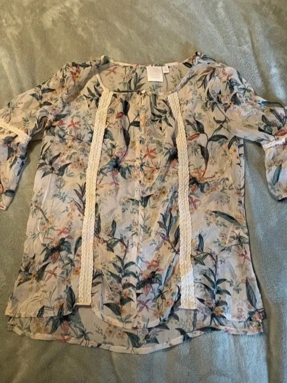 LC Lauren Conrad Cream Floral Lace-Trim Tunic Size SM EUC